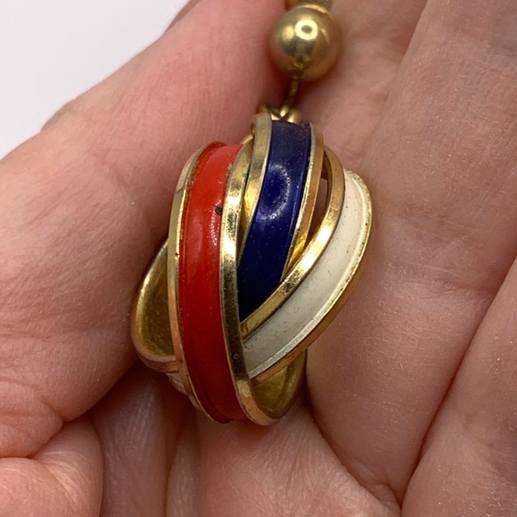 Vintage Napier Gold Red Blue White Swirl Earrings - Picture 2 of 3